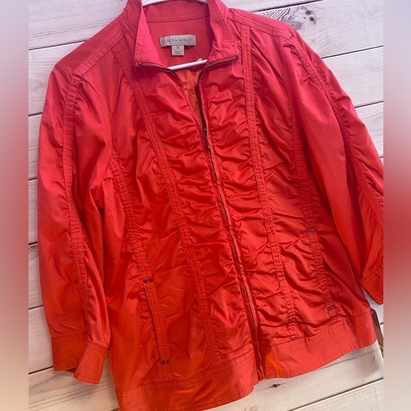 Laura Ashley Spring Jacket Sz M Slimming Ruching NWT Bright Coral/Red Color - Picture 5 of 15